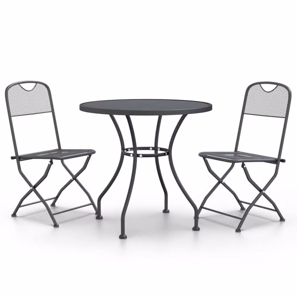 Berkfield Home 3 Piece Garden Dining Set in Black Anthracite Matt Metal Mesh – 2