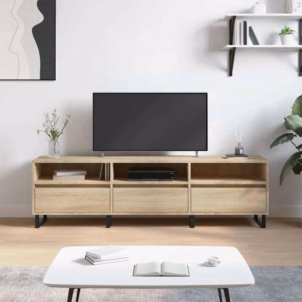 Berkfield Home Sonoma Oak TV Cabinet in Light Tan Beige, W: 150 cm, D: 30 cm, H: 44.5 cm – 2