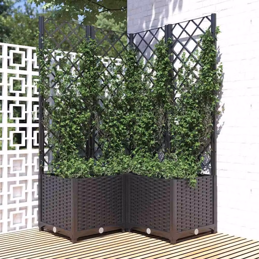Berkfield Home Garden Planter with Trellis in Black, W/D/H: 80 x 80 x 136 cm – 2