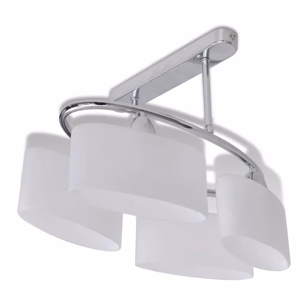 Berkfield Home Modern Ceiling Lamp with White Ellipsoid Glass Shades and Chrome Details for 4 E14 Bulbs – 2