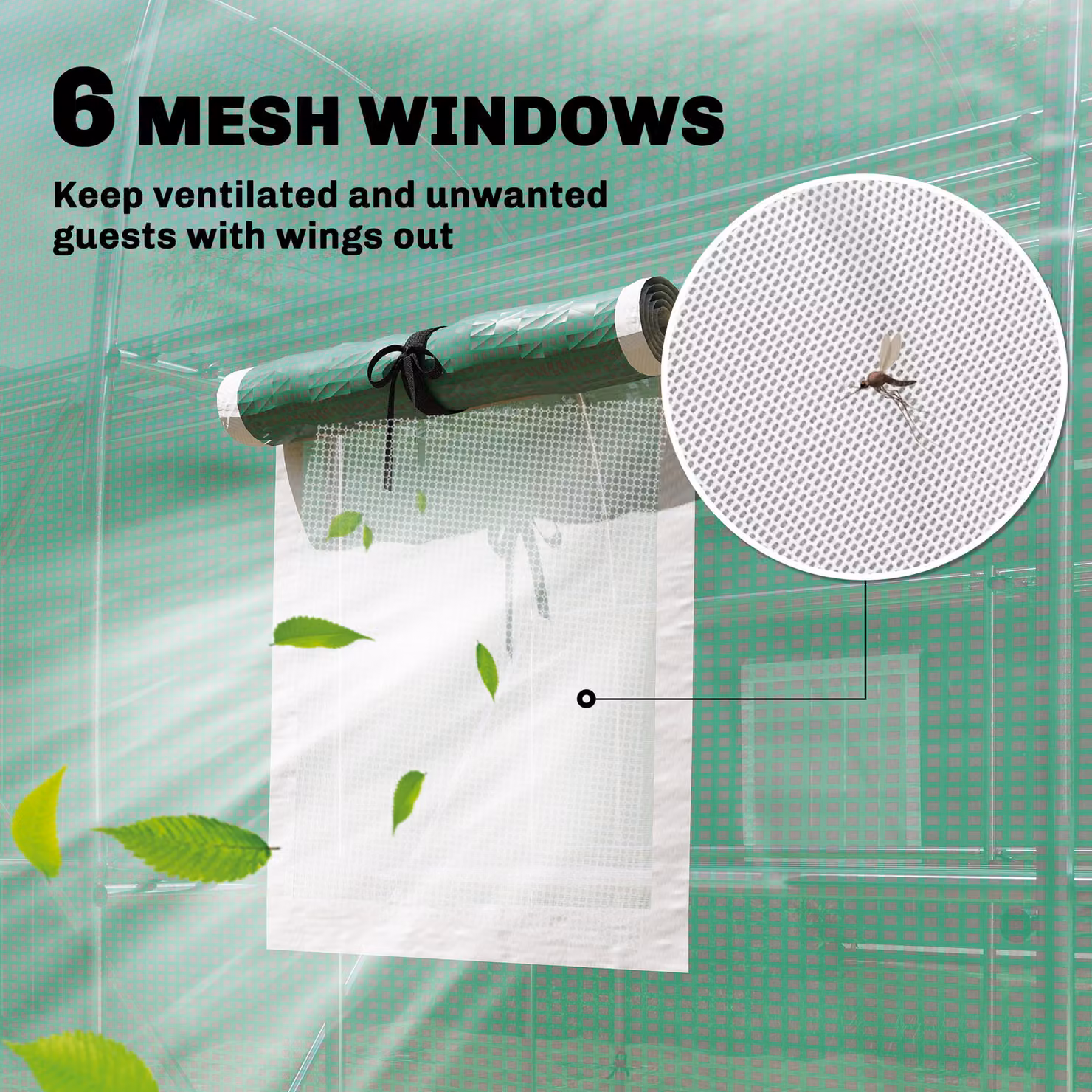 Outsunny Green Walk-in Polytunnel Greenhouse with Shelves, Roll-Up Door and 6 Mesh Windows, W: 275 cm, D: 198 cm, H: 191 cm – 3