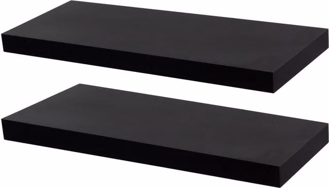 Harbour Housewares Modern Floating Wall-Mounted Shelves, Black, Set of 2