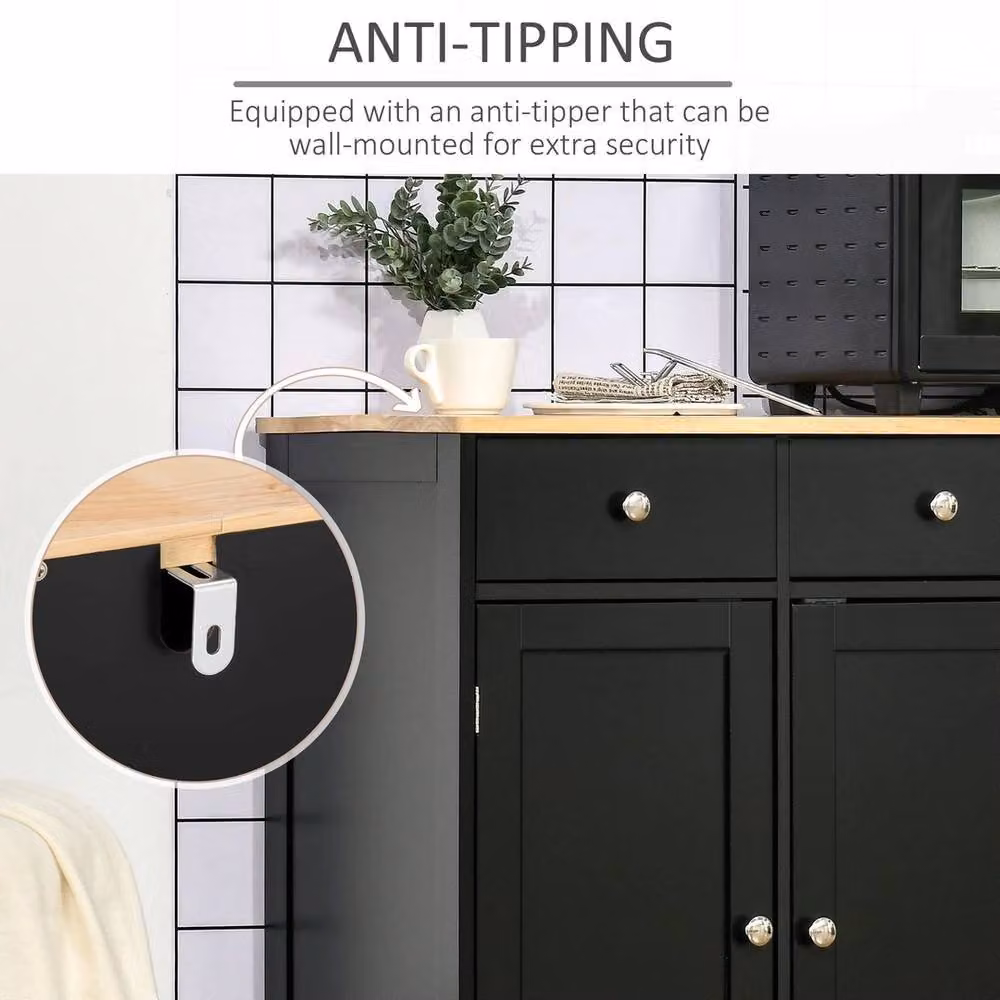 NESTLUNE Black Buffet Cabinet with Storage Cabinets and Drawers, W: 100 cm, D: 60 cm – 4