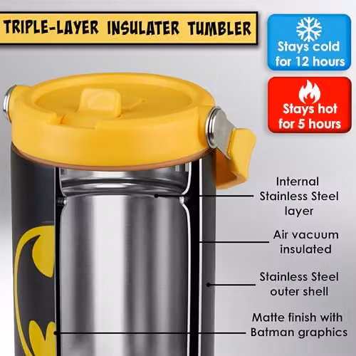 Get Trend DC Comics Batman Insulated Stainless Steel Tumbler with Straw and Handle, Black, 850ml – 4