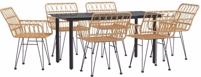 Berkfield Home Beautiful 7 Piece Poly Rattan Garden Dining Set in Brown and Black – 1