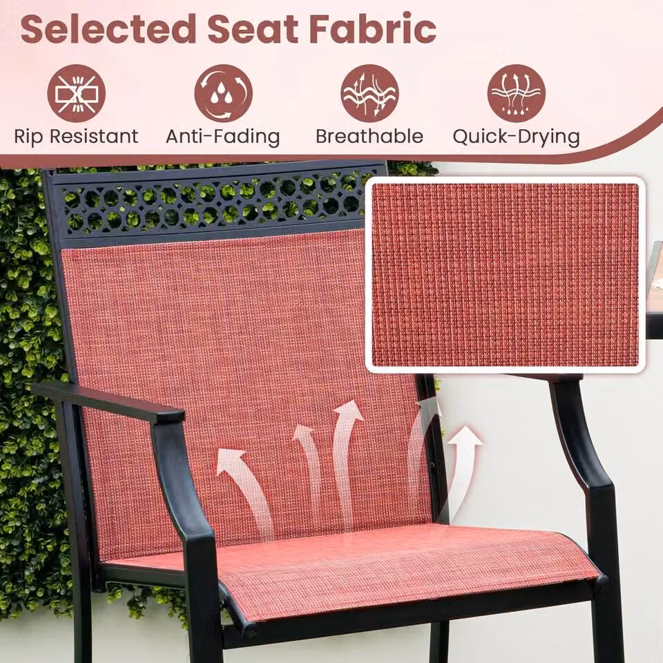 Costway Set of 2 Modern Red Metal Outdoor Patio Counter Height Chairs with Footrest – 5