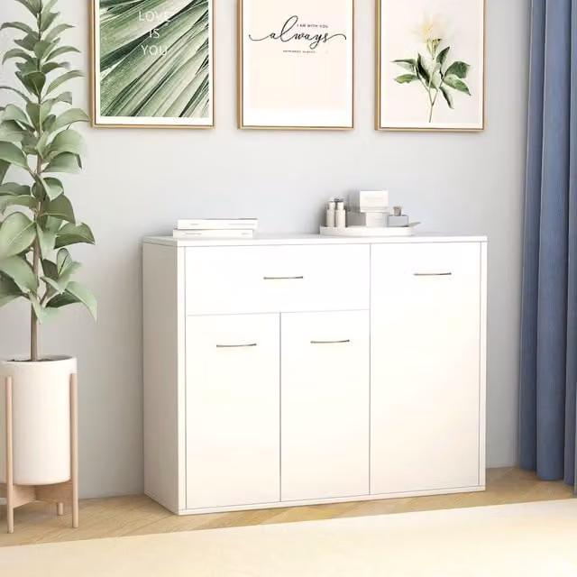 Berkfield Home White Minimalist Sideboard in Matt MDF, W/D/H: 88 x 30 x 70 cm