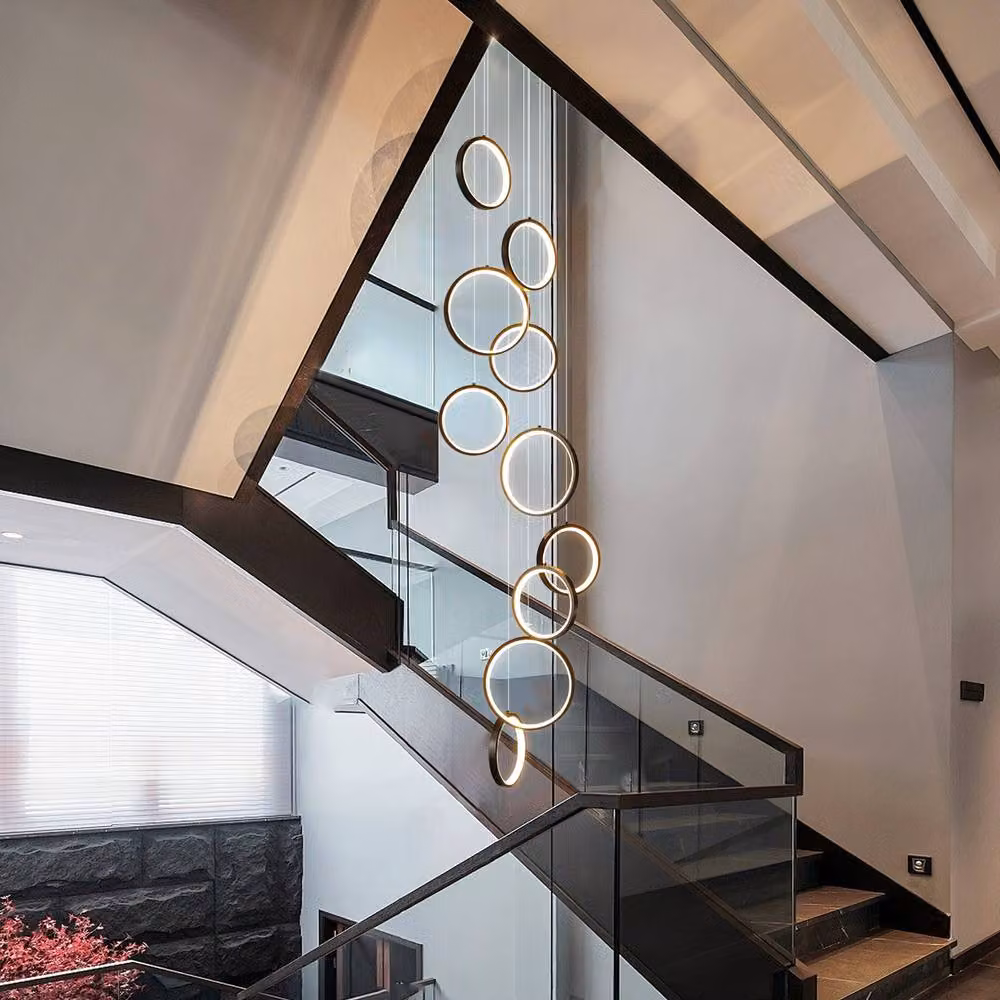 NIVOR Modern 10 Ring LED High Ceiling Chandelier in Black with Remote Control and Dimming Function – 3