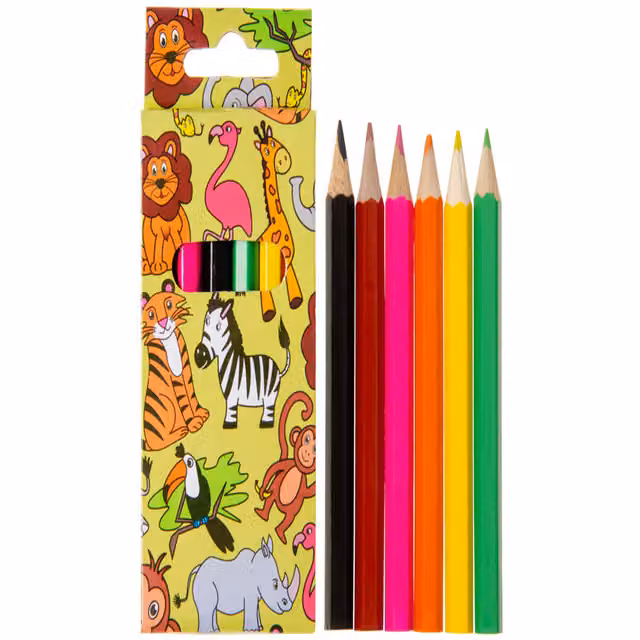 LG-Imports 12 Pack of Wild Animals Multicolour and White Wax Wood Coloured Pencils for Children, Length: 9 cm