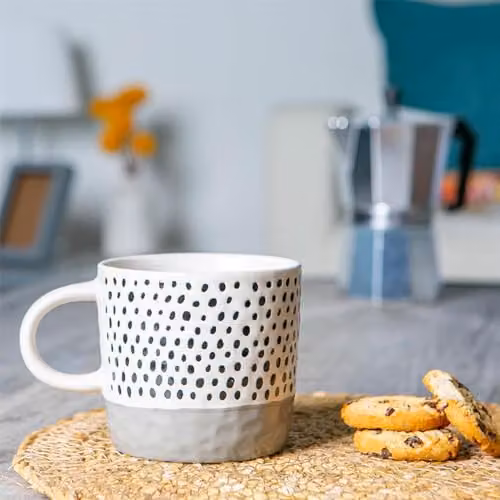 Nicola Spring Grey Dotted Stoneware Coffee Mug Set, 385ml, Pack of 6 – 3