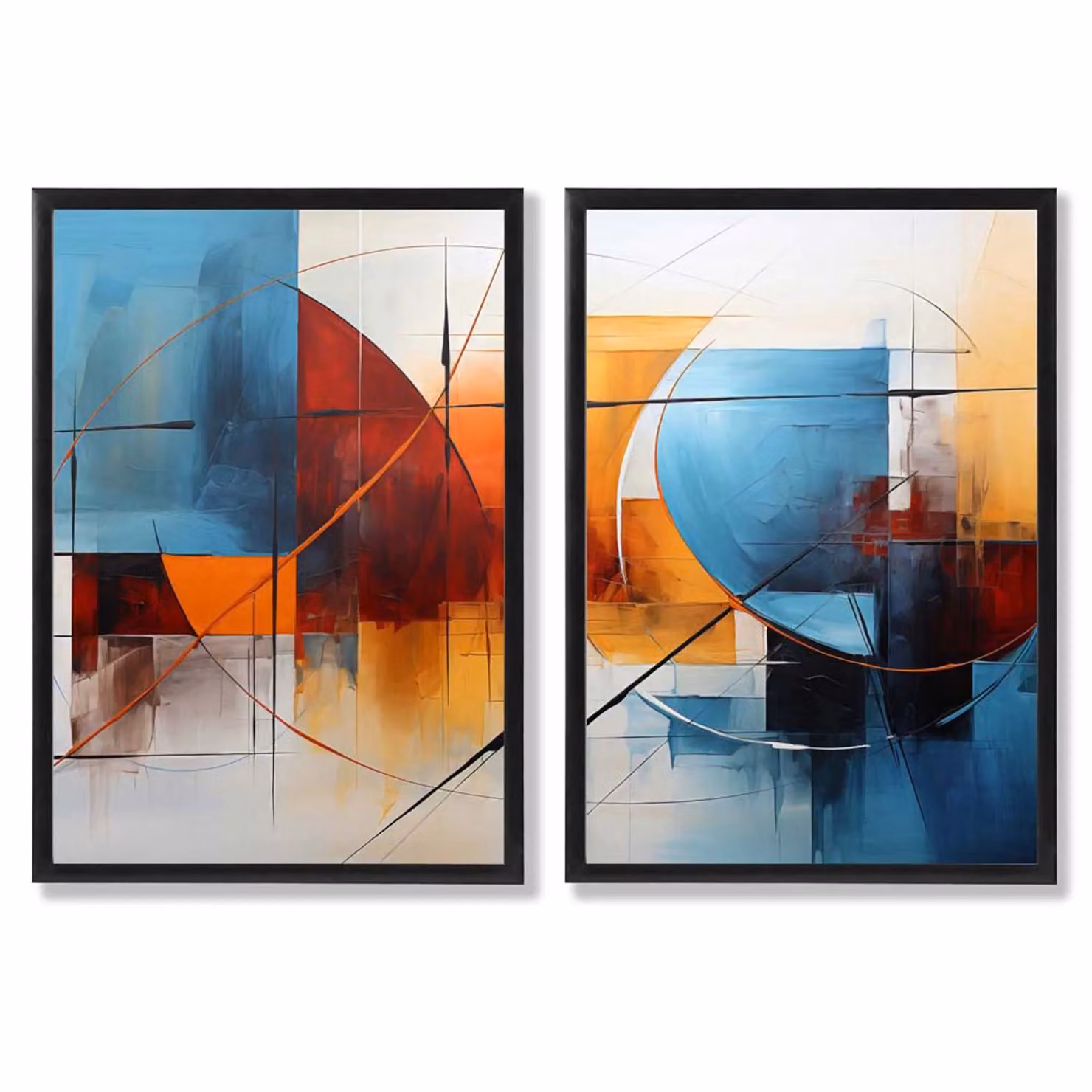 ARTZE Abstract Colourful Watercolour Shapes Set of 2 Art Prints in Black Frames, Bright Blue, Size: A2 – 2