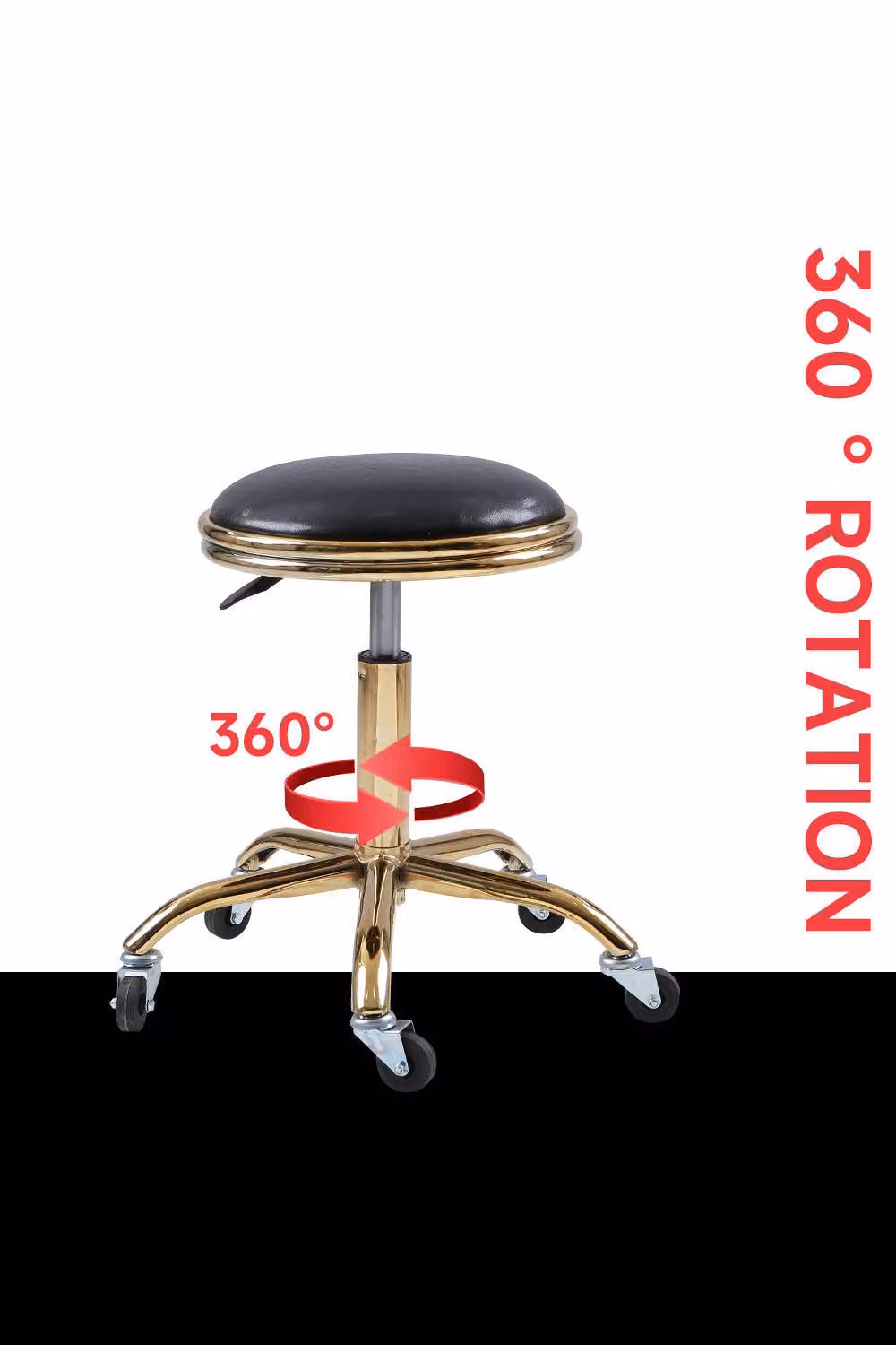 Living and Home Rotating Lift Barber Shop Rolling Stool in Black Synthetic Leather – 5