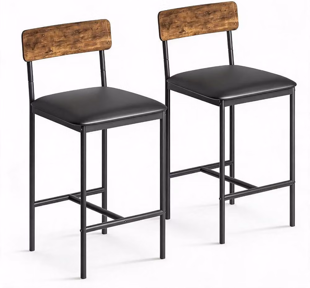 London Boutique Set of 2 Brown Upholstered Counter Height Bar Stools – 2