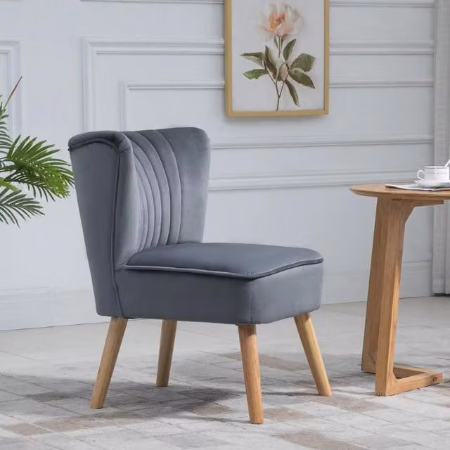 Chilli Seating Set of Two Grey Velvet Accent Chairs with Rubberwood Frames