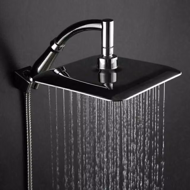 NESTLUNE High Pressure Large Square Stainless Steel Shower Head in Silver, W: 20.32 cm – 1