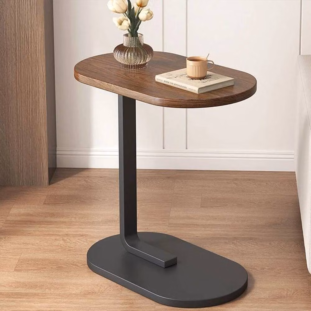 FLAVORA Walnut C-Shape Sofa Side Table in Brown – 5