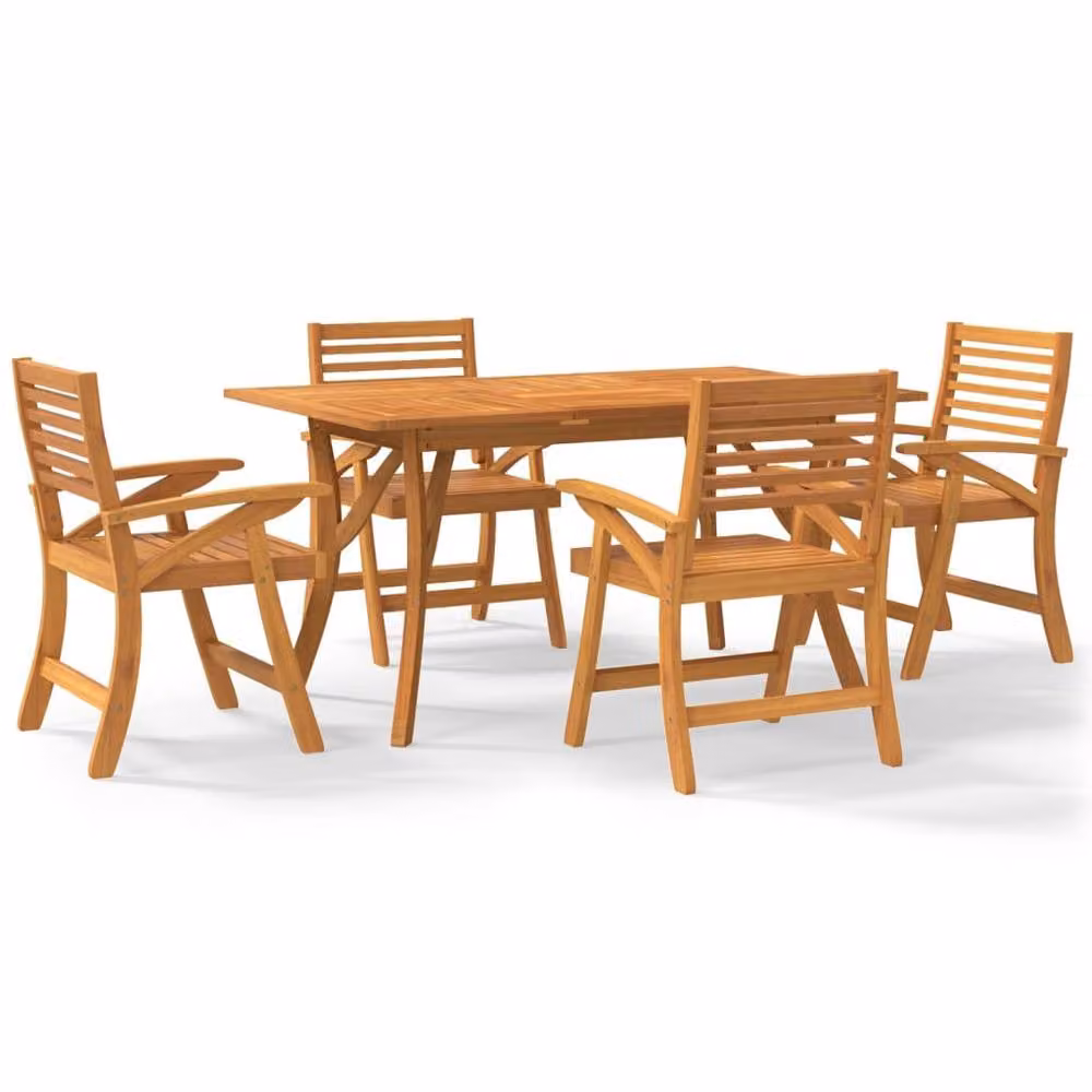 Berkfield Home 5 Piece Garden Dining Set in Brown Solid Acacia Wood – 2