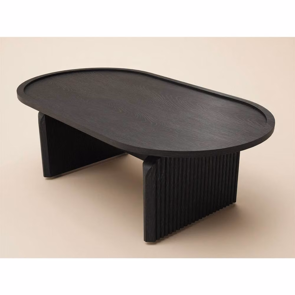 Solace+Co Varm Ribbed Oval Coffee Table in Black, W: 60 cm, D: 60 cm, H: 38 cm – 2