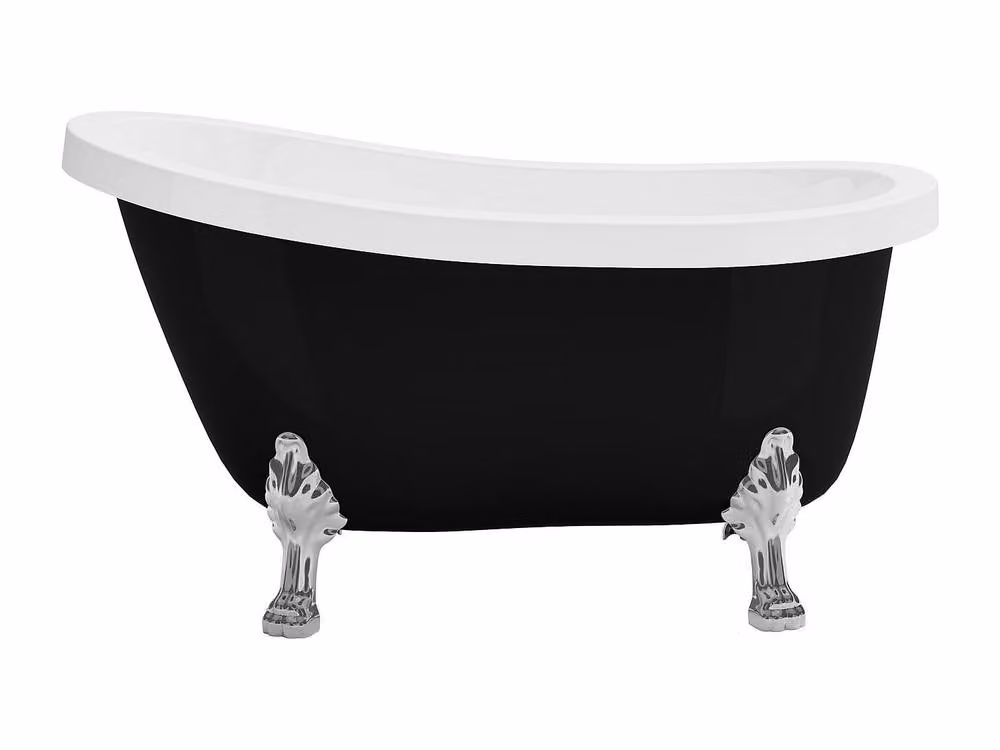 Vente-unique Retro Freestanding Oval Acrylic Bathtub with Silver Lion Feet in Black, W/D/H: 145 x 74 x 77 cm – 2