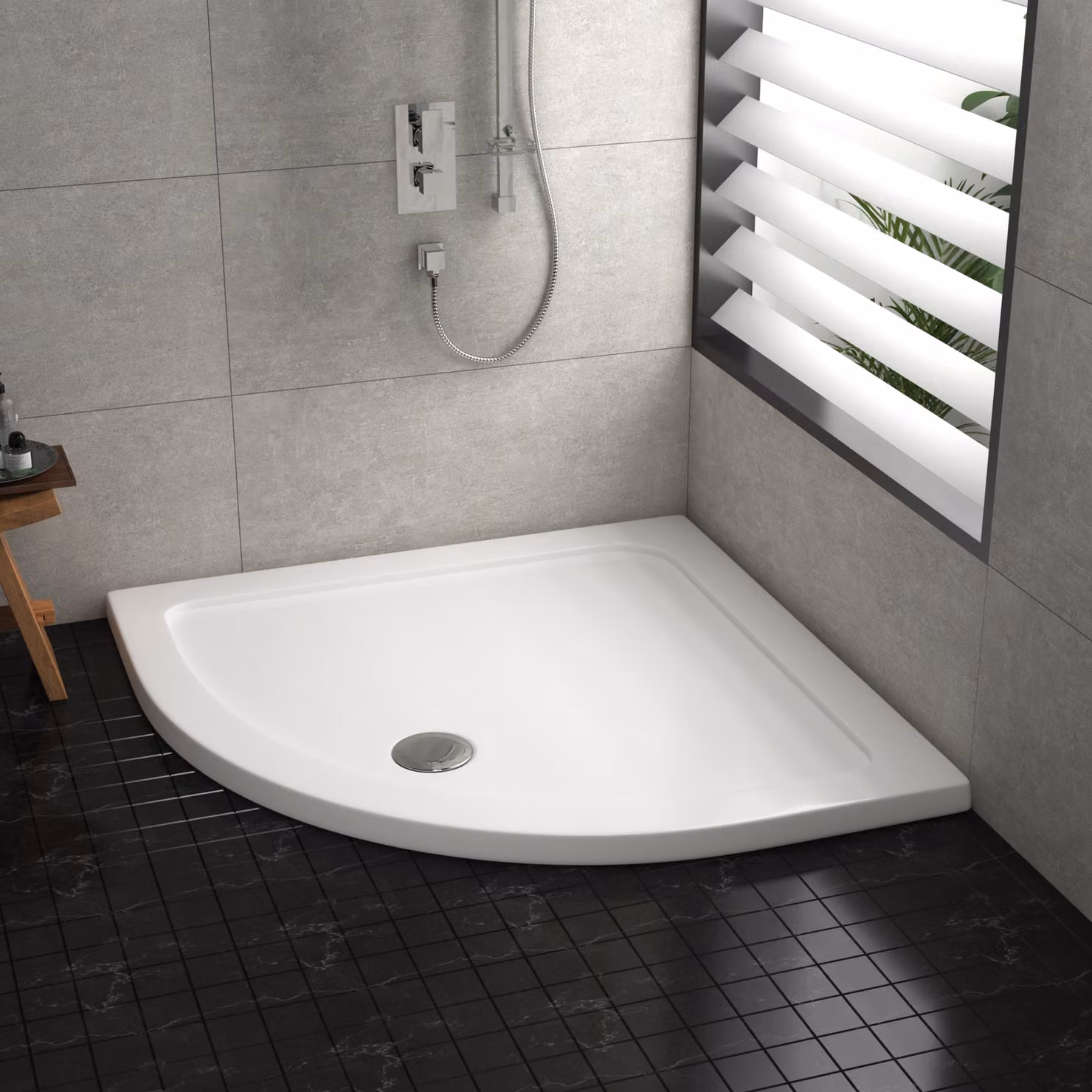 Hudson Reed Pearlstone Quadrant Corner Shower Tray in White