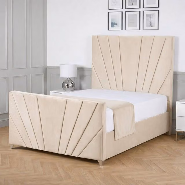 Living Comfort Bedz Lumina Upholstered Gas Lift Storage Bed in Beige, Super King Size