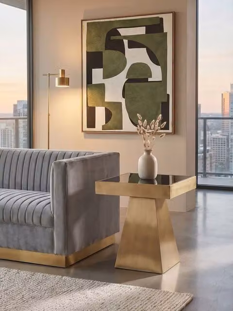 Orsina Modern Square Glass and Metal Side Table in Gold and Black, W/D/H: 50 x 50 x 53 cm – 2