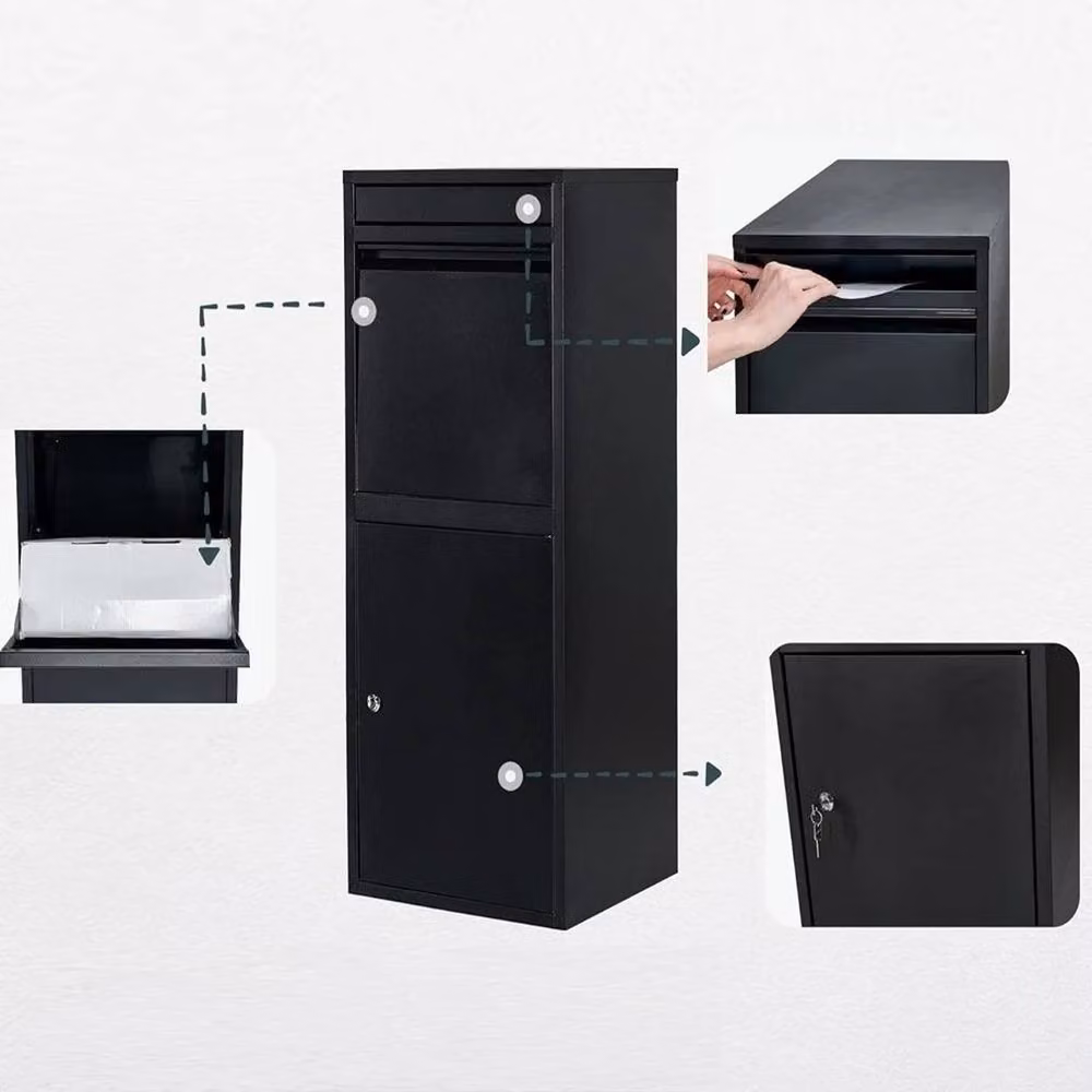 NESTLUNE Extra Large Lockable Outdoor Parcel Delivery Drop Box in Black Galvanised Steel W/D/H: 50 x 32 x 32 cm – 5