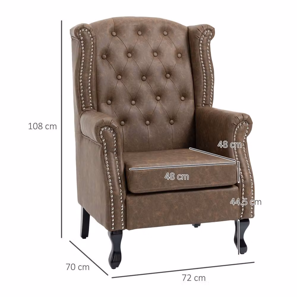 STILVORA Chesterfield Armchair with Solid Wood Frame and Brown Synthetic Leather – 2