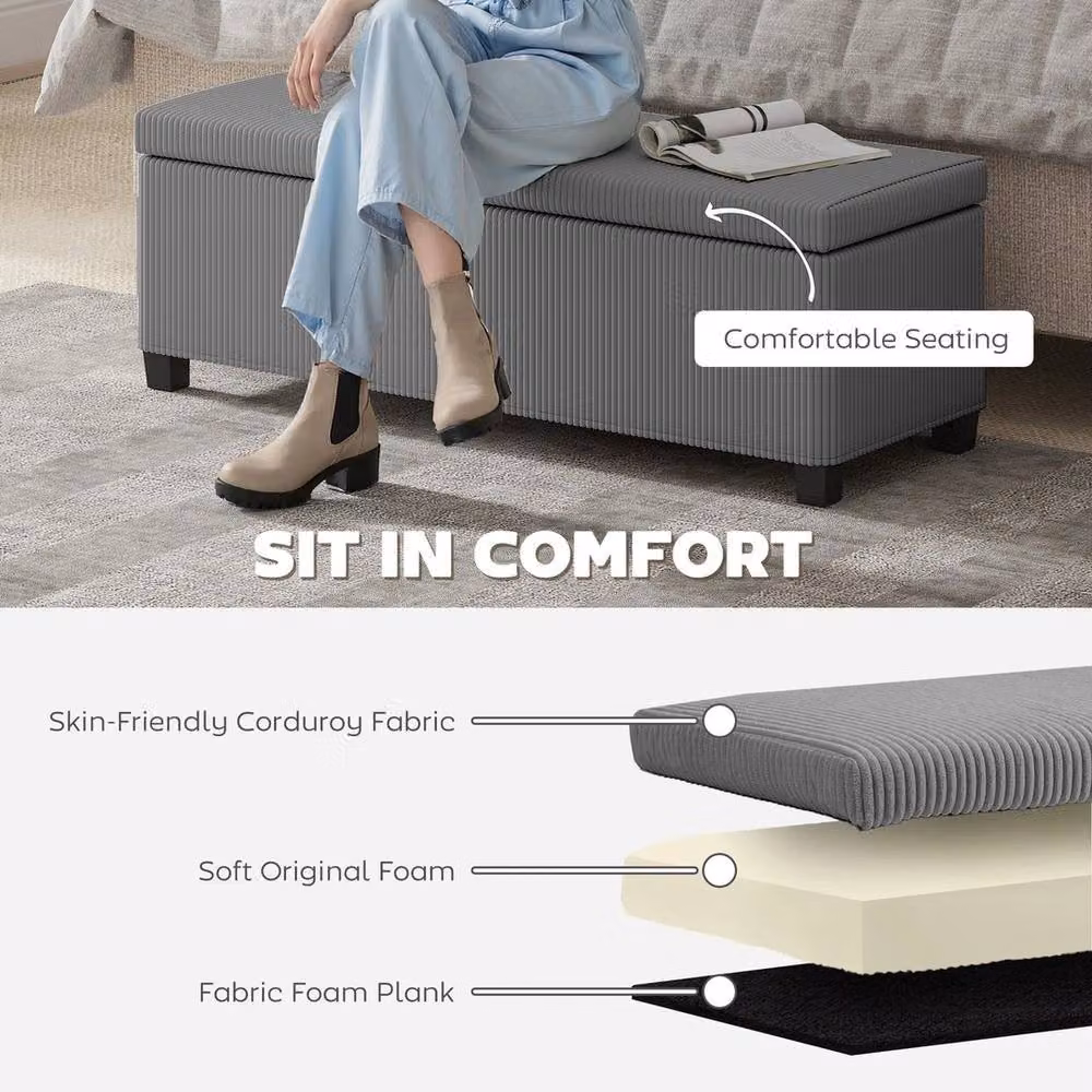 NESTLUNE Grey Upholstered Storage Ottoman Bench with Lid, W: 100 cm, D: 15 cm, H: 15 cm – 4