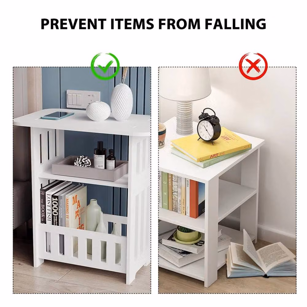 VOGREX White Modern Bedside Table with Drawer and Storage Shelf – 3