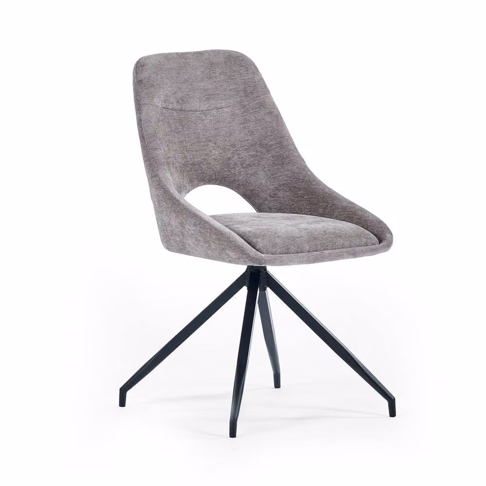 Cheshire Pembroke Set of 2 Grey Chenille Upholstered Dining Chairs with Black Metal Legs – 2