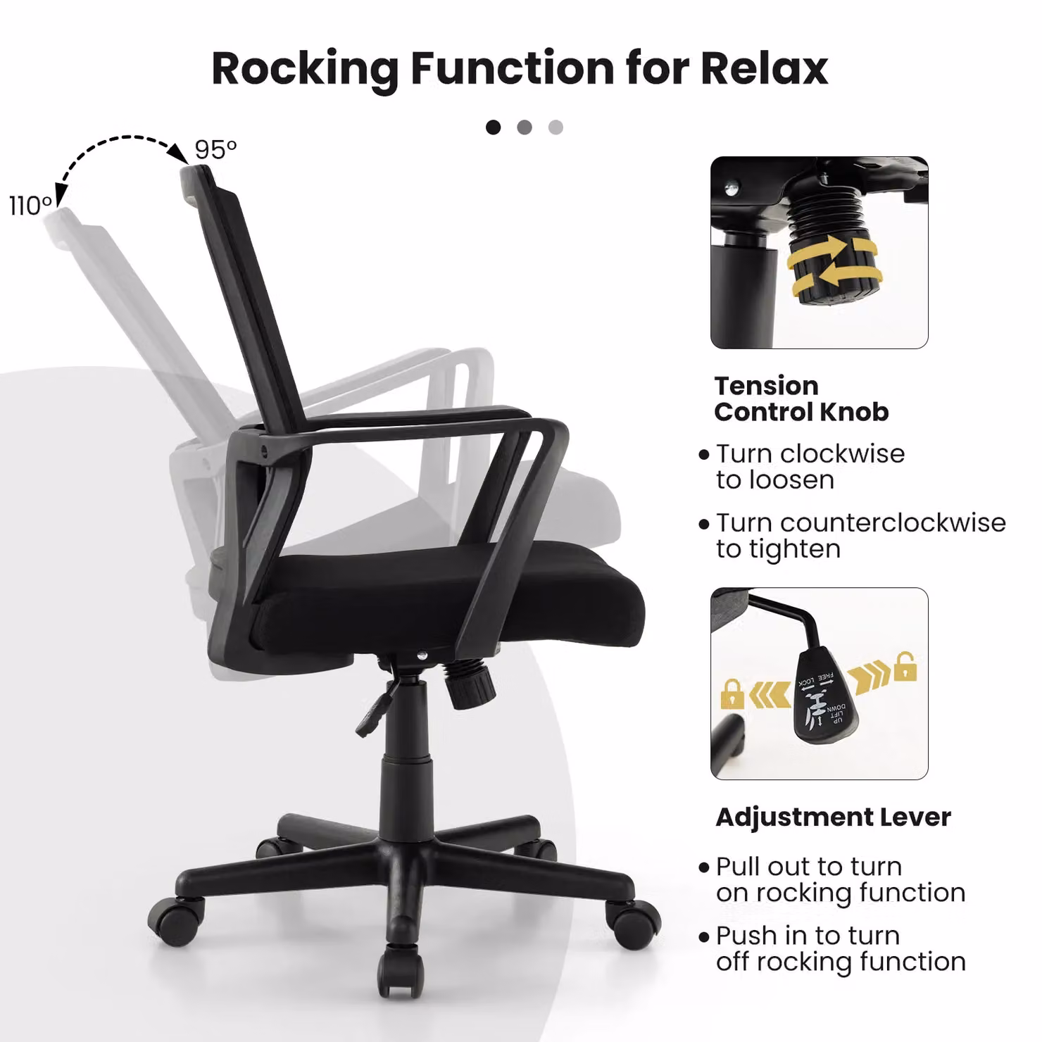 Gymax Ergonomic Home Office Desk Chair with Lumbar Support and Armrests in Black – 3