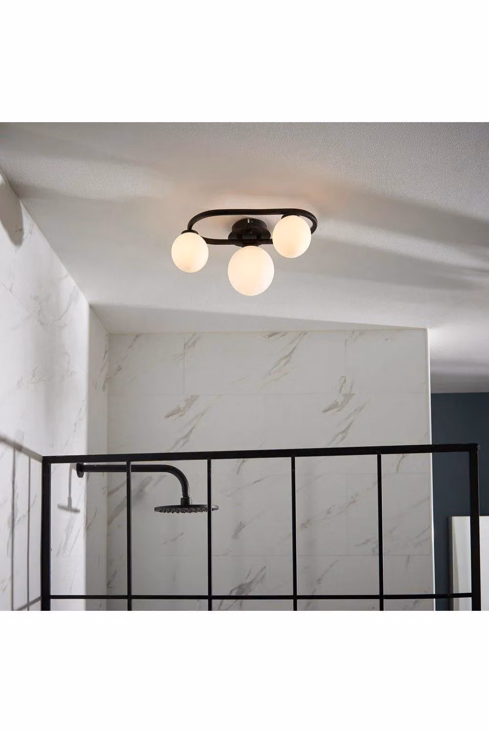 Netlighting Pulsa 3 Lamp Semi Flush Bathroom Ceiling Light in Matt Black, IP44 Rated – 2