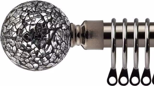 NewEdgeBlinds Mirrored Extendable Metal Curtain Pole Set in Black Silk and Silver, 160 cm