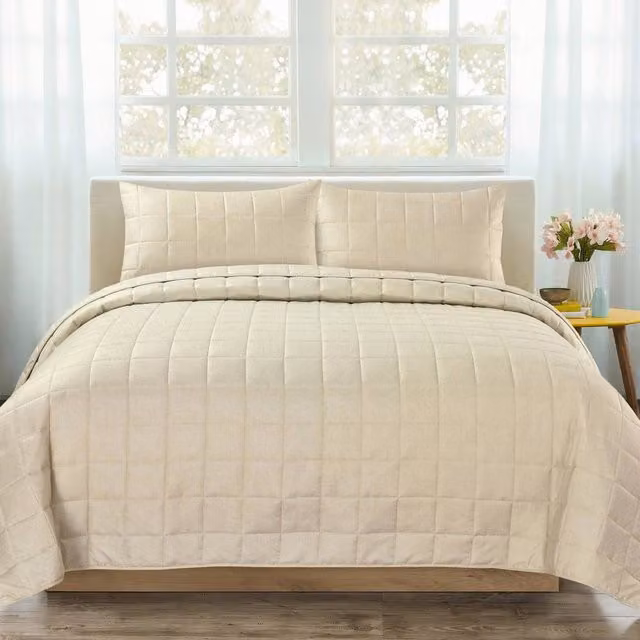 Velosso Nolan Plain Quilted Bedspread Set in Beige