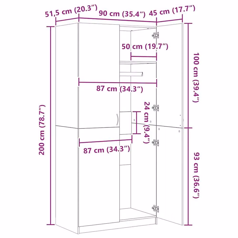 Berkfield Home Old Wood Wardrobe in Brown, W/D/H: 90 x 52 x 200 cm – 4