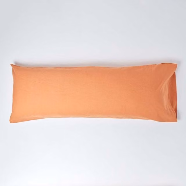Homescapes Plain Linen and Combed Cotton Pillowcase in Orange