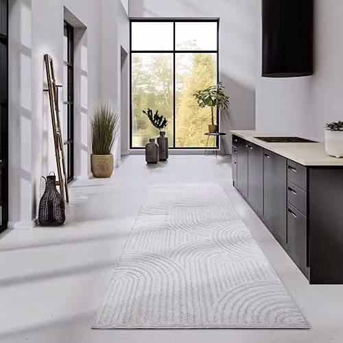 Elle Decoration Chappe High Pile Geometric Shaggy Rug, White, W: 80 cm, L: 240 cm