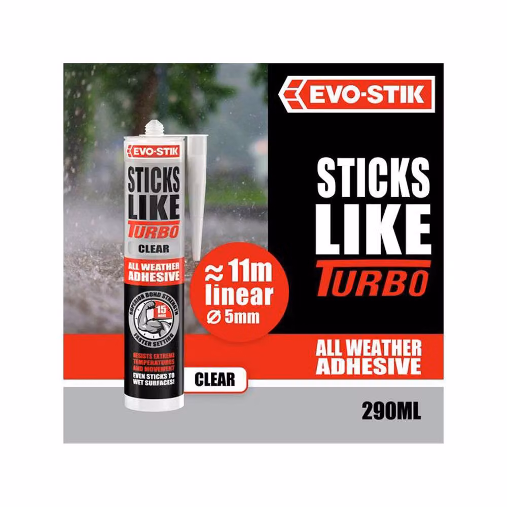 Evo-Stik Sticks Like Turbo Rapid Setting MS Polymer Adhesive, Clear, 290ml – 7