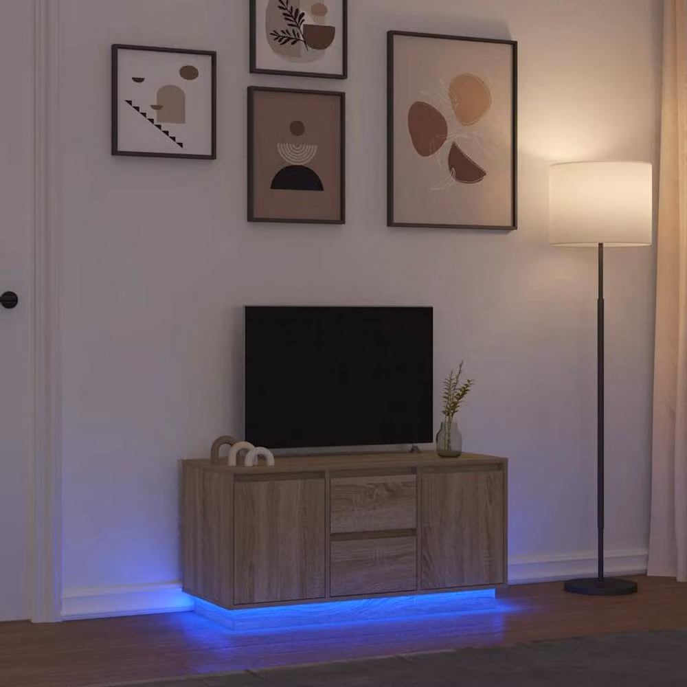 Berkfield Home TV Cabinet with LED Lights in Sonoma Oak and Light Tan, W/D/H: 100 x 41 x 50 cm – 2