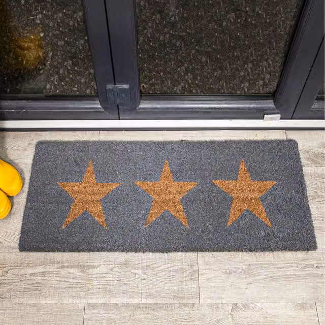Roseley Rectangular Coir and Rubber Door Mat Runner with Star Pattern in Brown
