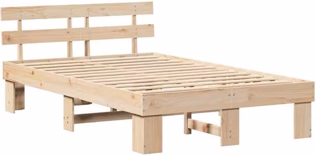 Berkfield Home Solid Wood Pine Bed Frame with Headboard, Beige, W/D/H: 120 x 190 cm