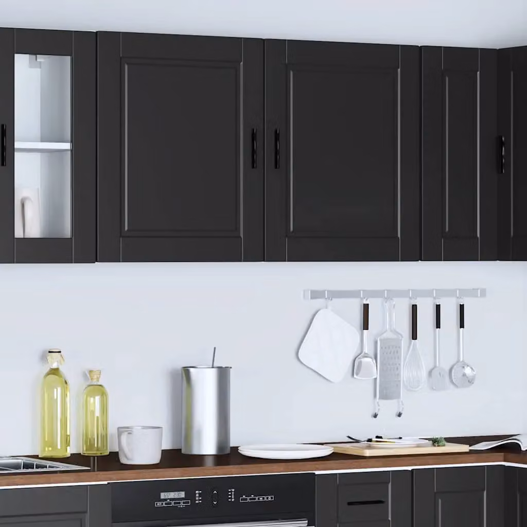 Berkfield Home Porto Kitchen Wall Cabinets, 2 Piece Set in Black and Brown Engineered Wood – 2