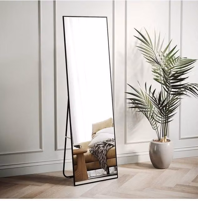 H&O Direct Black Rectangular Full Length Dressing Mirror, W: 37 cm, H: 147 cm
