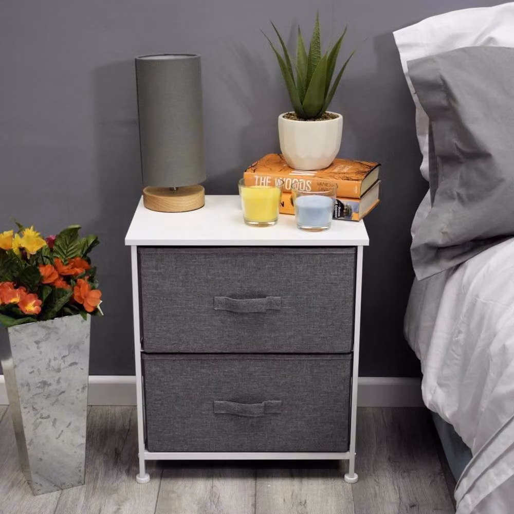 KORVIXA 2 Drawer Storage Chest in Grey with Metal and MDF Frame – 4