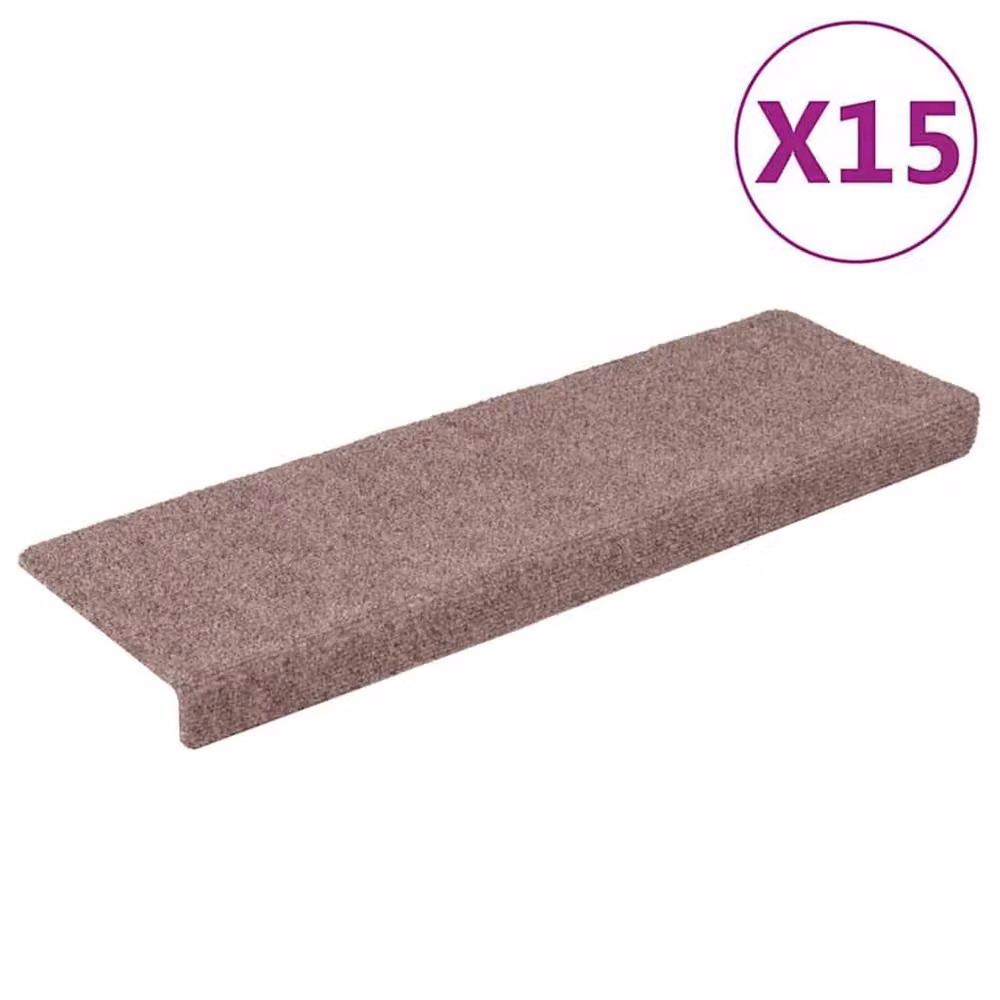 Berkfield Home Self-Adhesive Needle Punch Stair Mats, 15 Pieces, Brown, W/D/H: 65 x 21 x 4 cm – 2