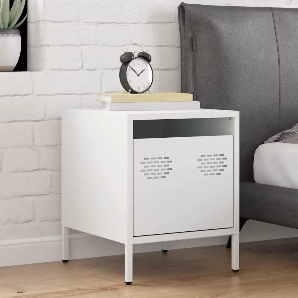 Berkfield Home White Steel Bedside Cabinet W/D/H: 35 x 39 x 43.5 cm – 2