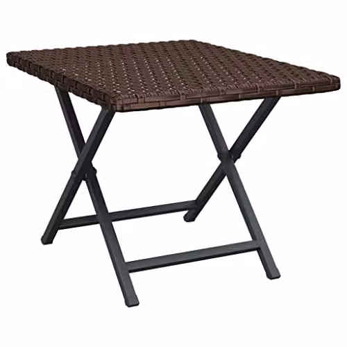 vidaXL Folding Poly Rattan Table in Brown, W/D/H: 45 x 35 x 32 cm