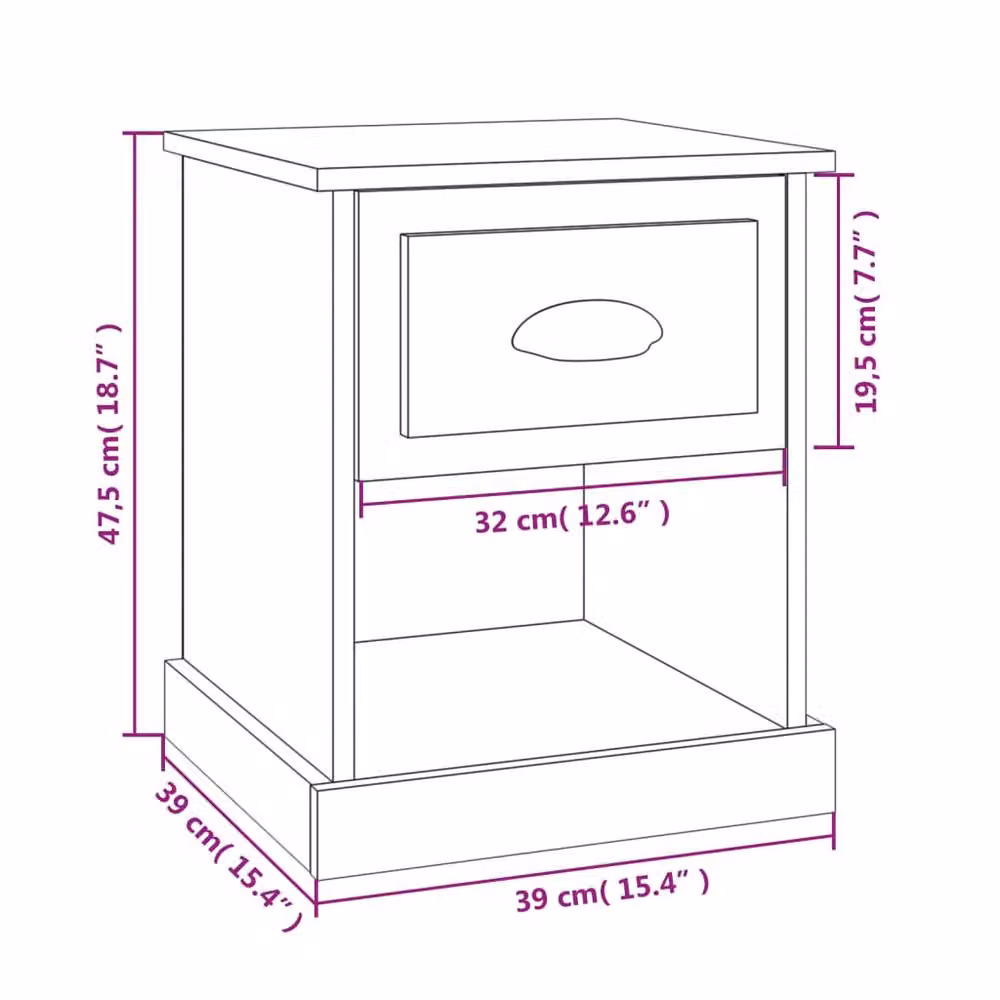 Berkfield Home Set of 2 Modern Black Bedside Cabinets, W/D/H: 39 x 39 x 47.5 cm – 7