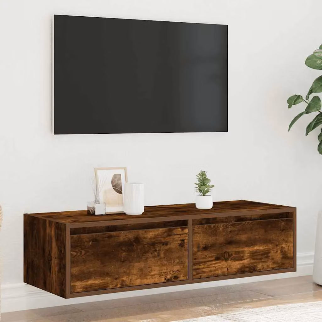 Berkfield Home Modern Smoked Oak TV Cabinet with Integrated LED Lights in Brown, W: 100 cm, D: 35.5 cm, H: 25 cm – 4